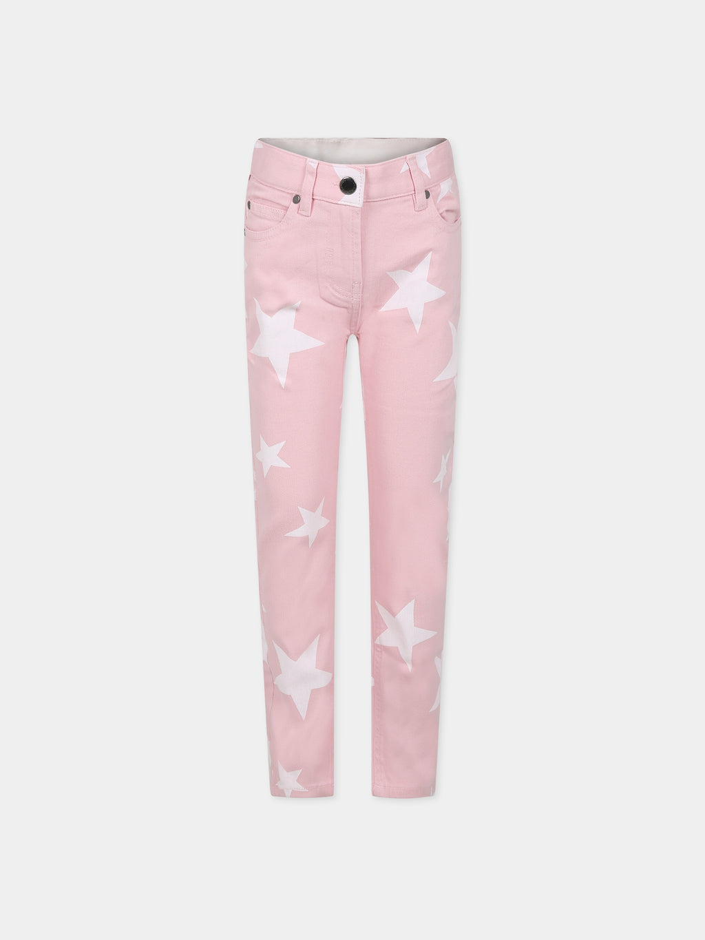 Jeans rosa per bambina con stelle e logo